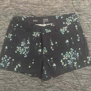 Like New A.N.A Twill Shorts. Black with Floral Design. Size 8